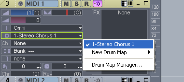 Step 02 - On a MIDI track, assign the output to your DXi effect, and select 'MIDI Omni' as input